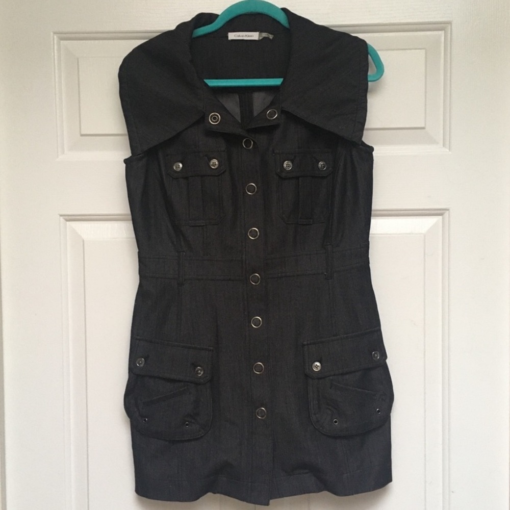 Calvin Klein Moto Utility Dress Vest Khaki Denim M
